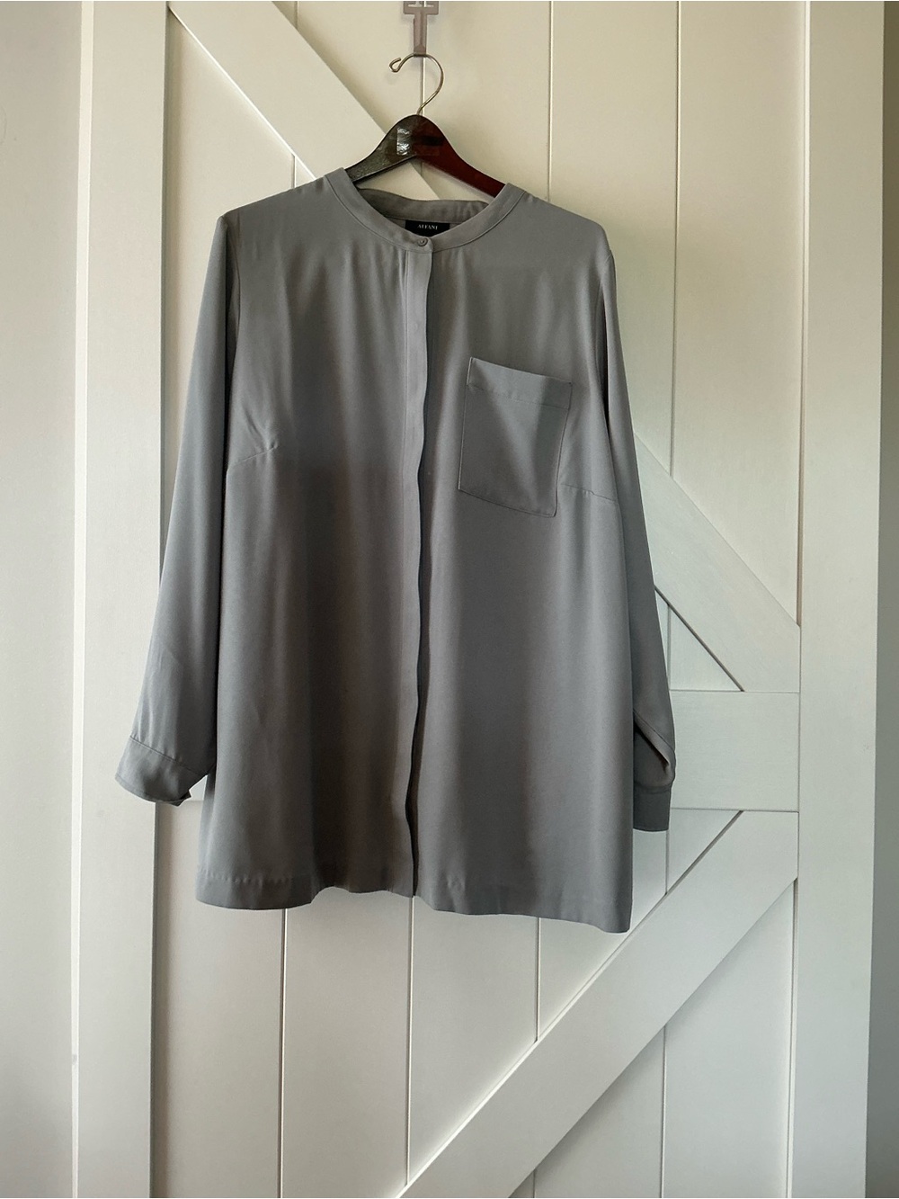 Alfani Light Gray Collarless Button-Front Blouse